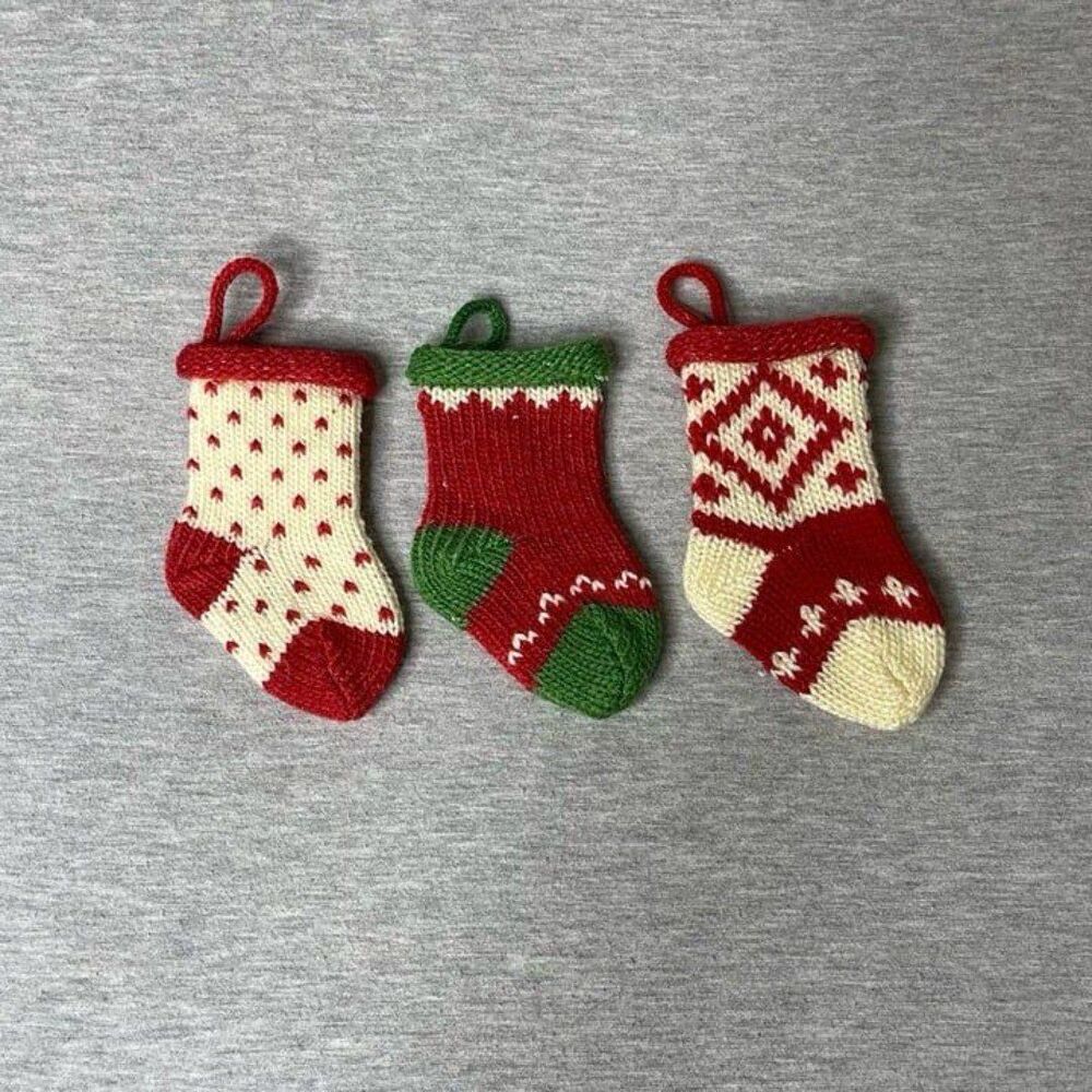 Nordstrom 2”x 5" Christmas Knit Mini Stocking Trio 3 PCS. Set